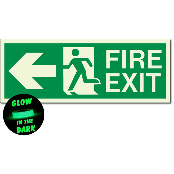 Fire Exit with Arrow - Rigid Plastic - Photoluminescent