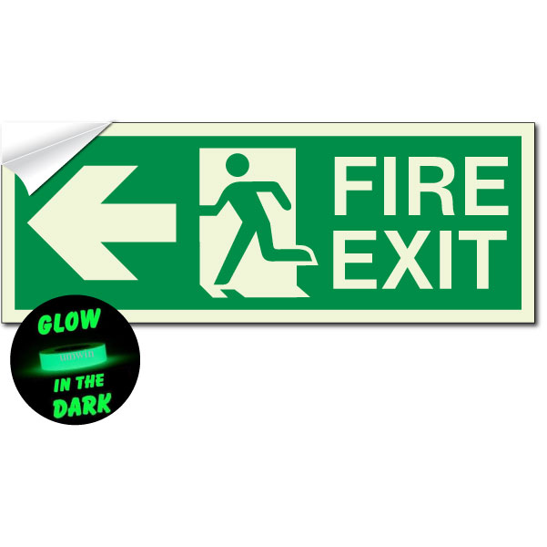 Fire Exit with Arrow - Self Adhesive - Photoluminescent