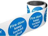 Self Adhesive Roll of Labels - Fire Door Keep Locked Shut