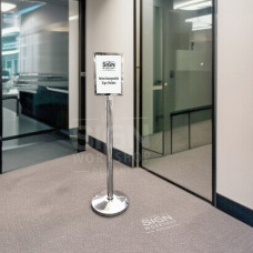Chrome stanchion A4 sign portrait holder