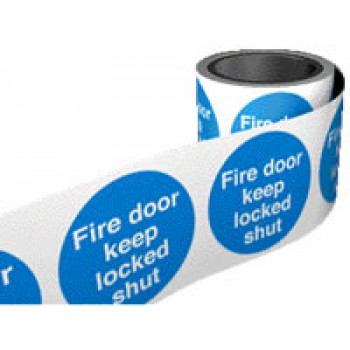 Self Adhesive Roll of Labels - Fire Door Keep Locked Shut