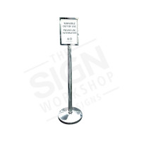 Chrome stanchion A4 sign portrait holder